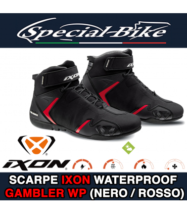 Scarpe Moto IXON GAMBLER WP WATERPROOF Nero Rosso