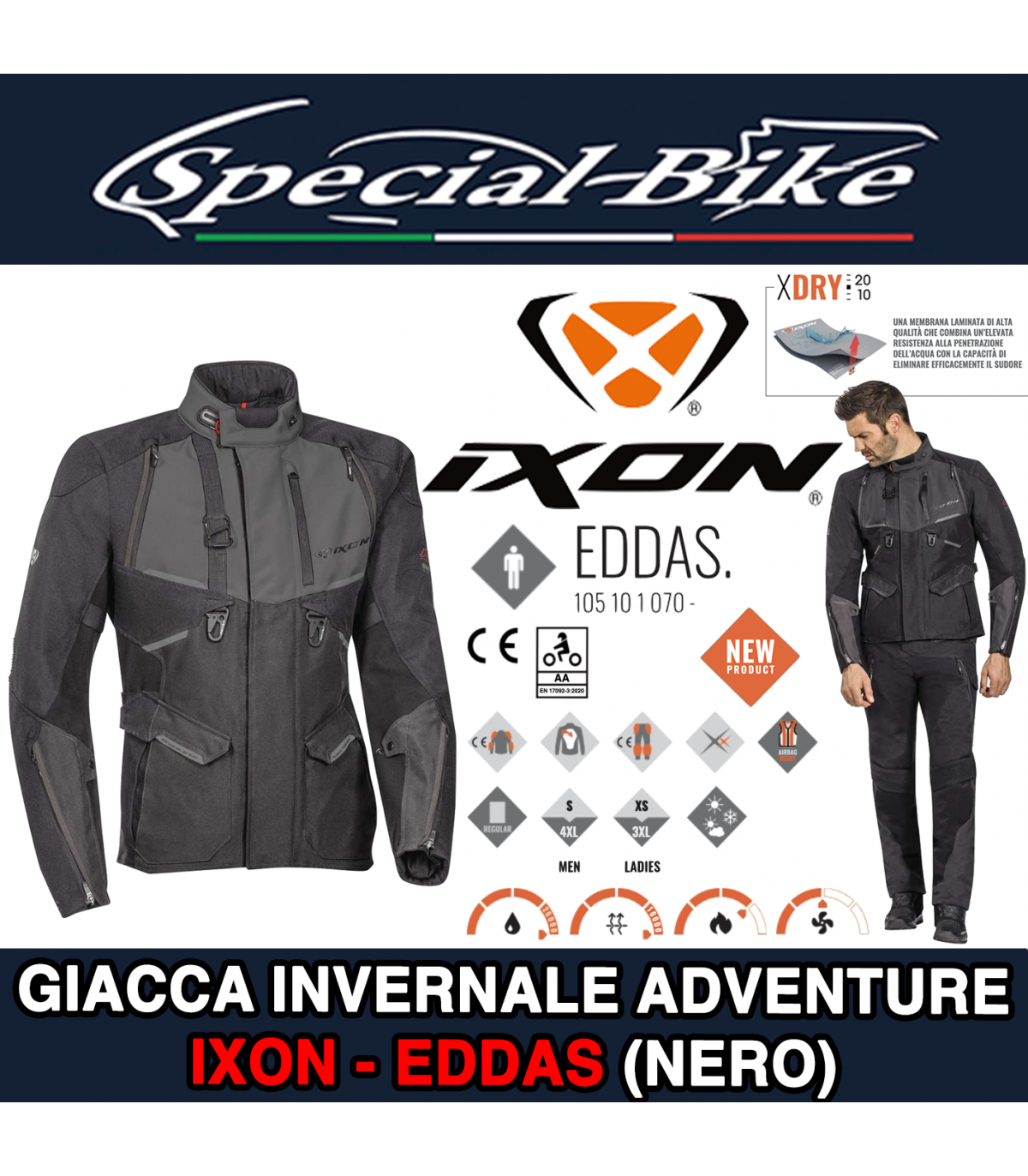 Giacca Moto ADVENTURE IXON EDDAS Nero