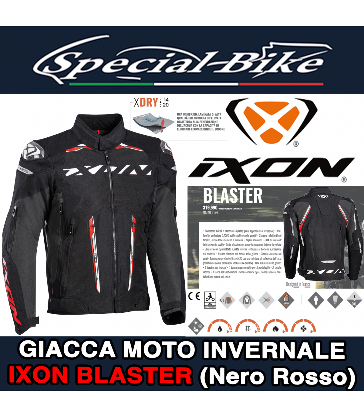 Giacca Moto IXON BLASTER Nero Rosso