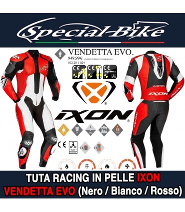 Tuta Racing in Pelle IXON VENDETTA EVO MOTOGP Nero Bianco Rosso