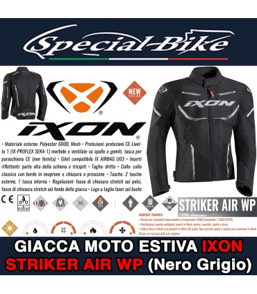 Giacca Moto Estiva Traforata IXON STRIKER AIR WP Nero Grigio