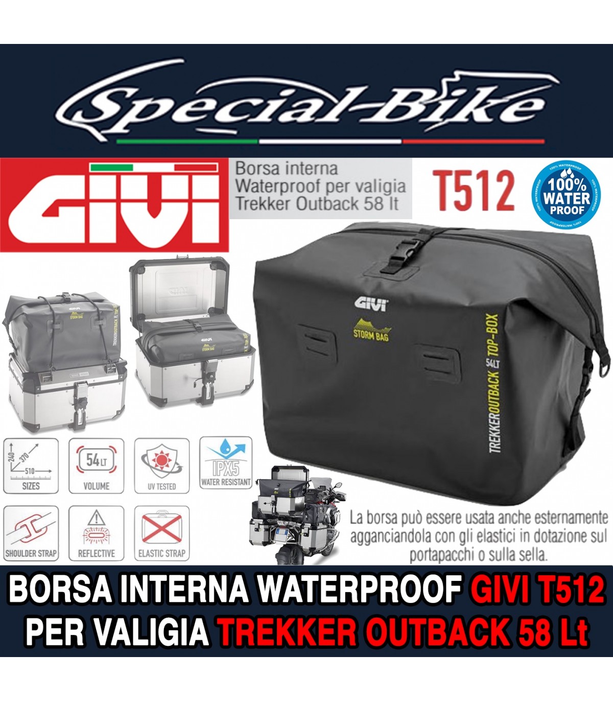 Borsa Interna Waterproof GIVI T512 Nero per Bauletto Trekker Outback 58lt