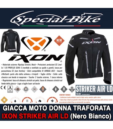 Giacca Moto Donna IXON STRIKER AIR LD Nero Bianco
