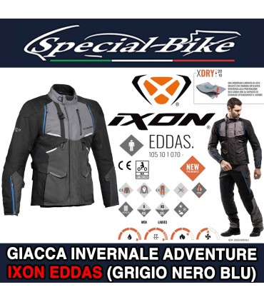 Giacca Moto ADVENTURE IXON EDDAS Grigio Nero Blu