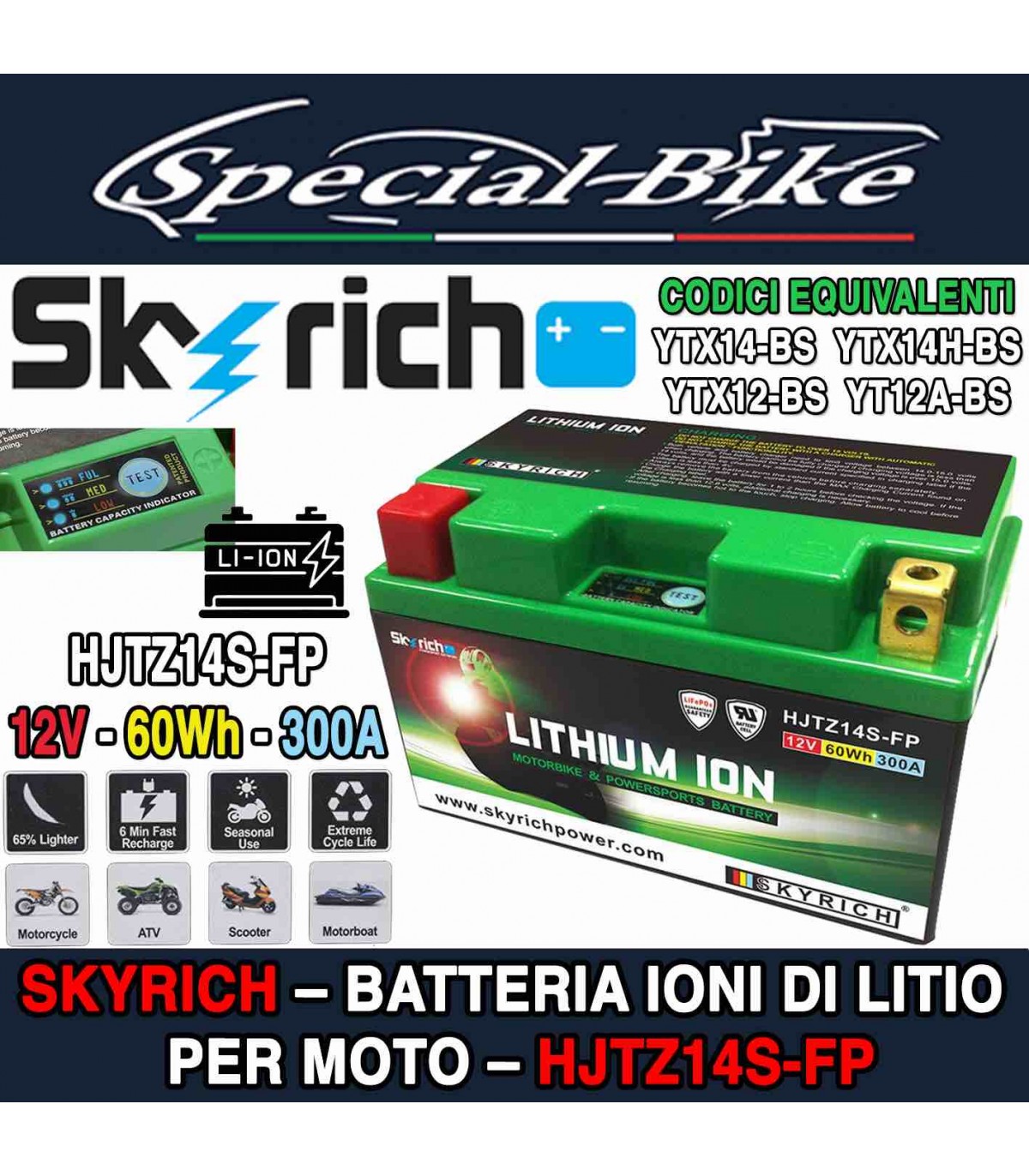 ≫ Batería de litio para moto Skyrich HJTZ14S-FP
