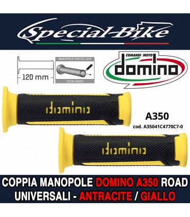 Coppia Manopole Domino A350 Road per Moto Scooter Antracite Giallo