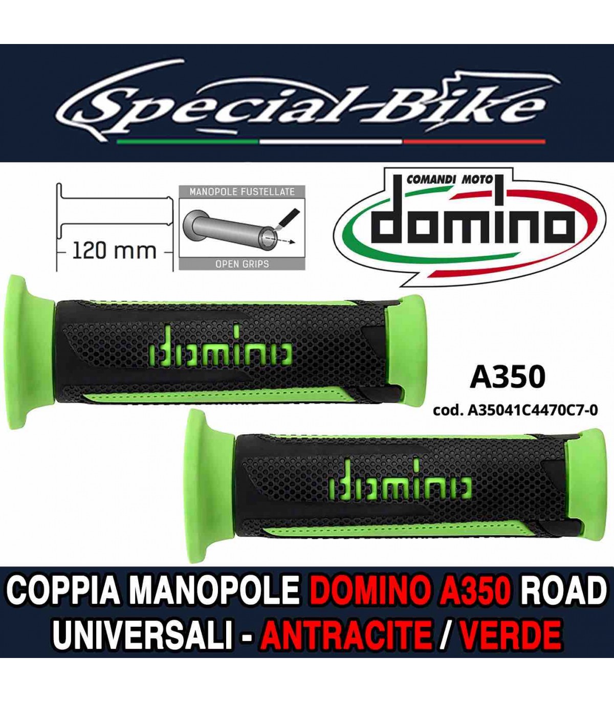 Coppia Manopole Domino A350 Road per Moto Scooter Antracite Verde