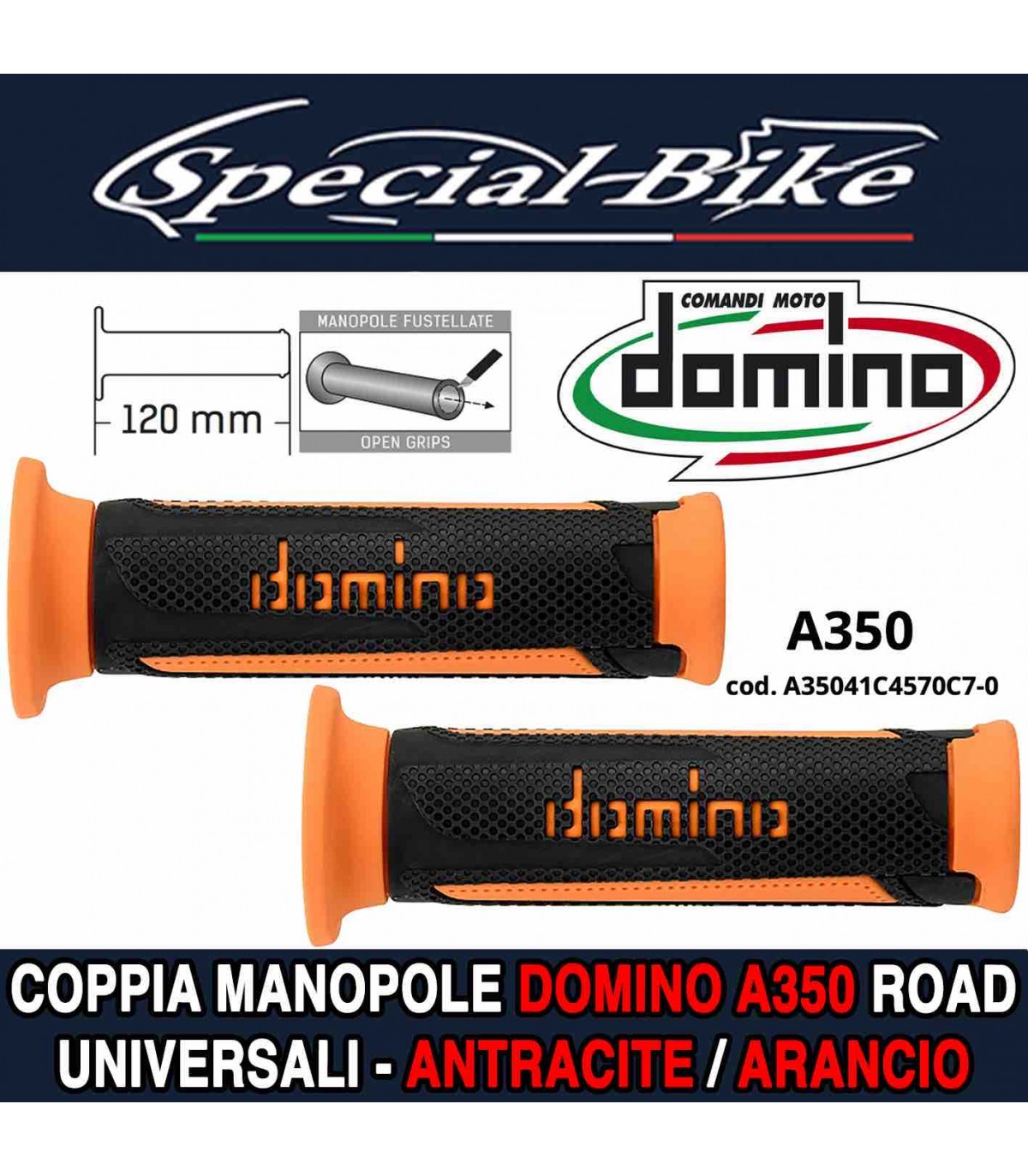 Coppia Manopole Domino A350 Road per Moto Scooter Antracite Arancio