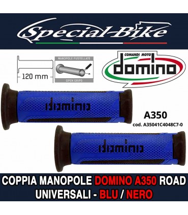 Coppia Manopole Domino A350 Road per Moto Scooter Blu Nero