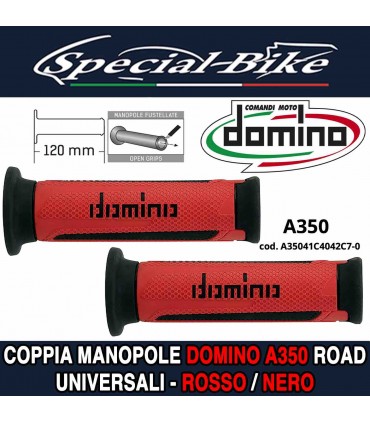 Coppia Manopole Domino A350 Road per Moto Scooter Rosso Nero