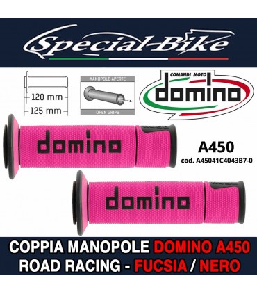 Coppia Manopole Domino A450 Road Racing per Moto Fucsia Nero