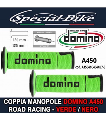 Coppia Manopole Domino A450 Road Racing per Moto Verde Nero