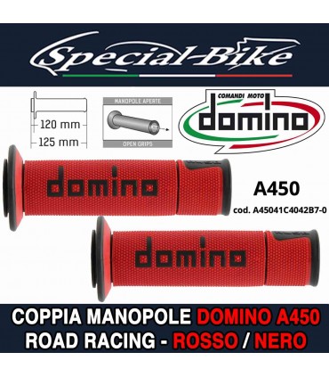 Coppia Manopole Domino A450 Road Racing per Moto Rosso Nero