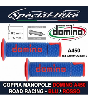Coppia Manopole Domino A450 Road Racing per Moto Blu Rosso