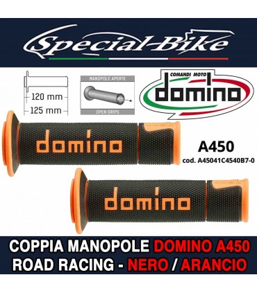 Coppia Manopole Domino A450 Road Racing per Moto Nero Arancio