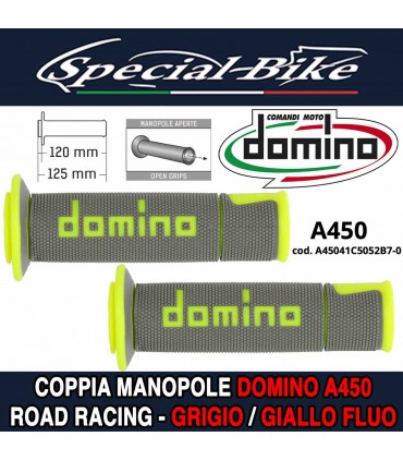 Coppia Manopole Domino A450 Road Racing per Moto Grigio Giallo Fluo