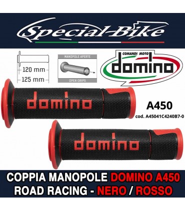 Coppia Manopole Domino A450 Road Racing per Moto Nero Rosso