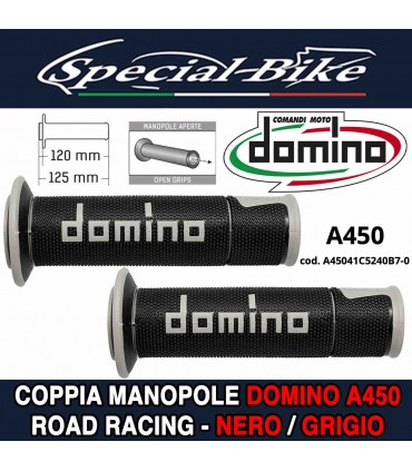 Coppia Manopole Domino A450 Road Racing per Moto Nero Grigio
