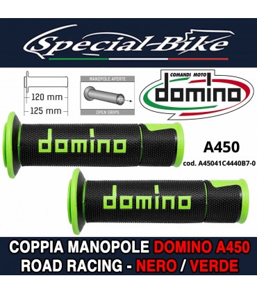 Coppia Manopole Domino A450 Road Racing per Moto Nero Verde