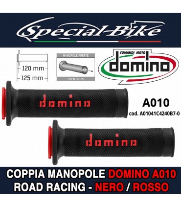 Coppia Manopole Domino A010 Road Racing per Moto Nero Rosso