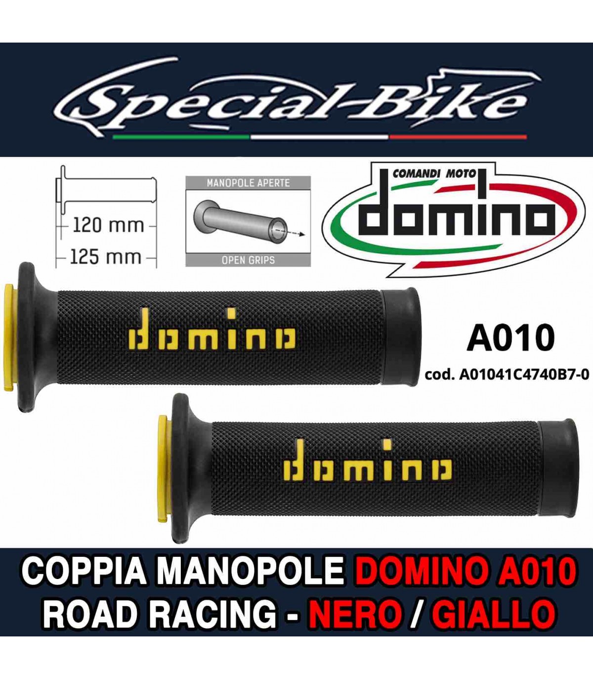 Coppia Manopole Domino A010 Road Racing per Moto Nero Giallo