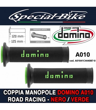Coppia Manopole Domino A010 Road Racing per Moto Nero Verde