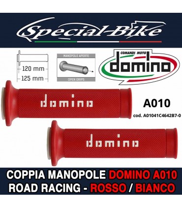 Coppia Manopole Domino A010 Road Racing per Moto Rosso Bianco