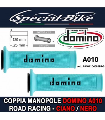 Coppia Manopole Domino A010 Road Racing per Moto Ciano Nero