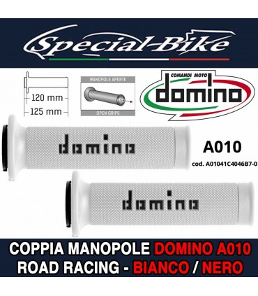Coppia Manopole Domino A010 Road Racing per Moto Bianco Nero