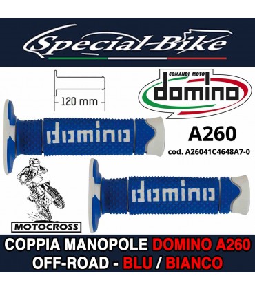 Coppia Manopole Moto Off-Road Domino A260 Blu Bianco