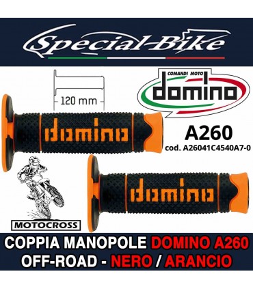 Coppia Manopole Moto Off-Road Domino A260 Nero Arancio