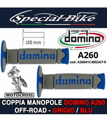 Coppia Manopole Moto Off-Road Domino A260 Grigio Blu
