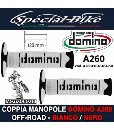 Coppia Manopole Moto Off-Road Domino A260 Bianco Nero