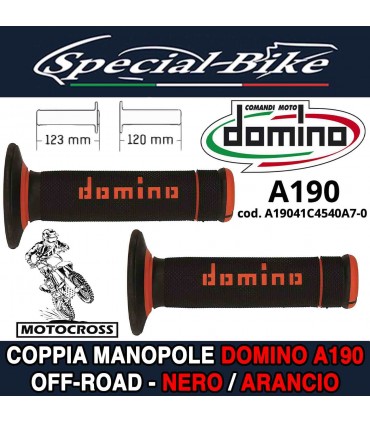 Coppia Manopole Moto Off-Road Domino A190 Nero Arancio