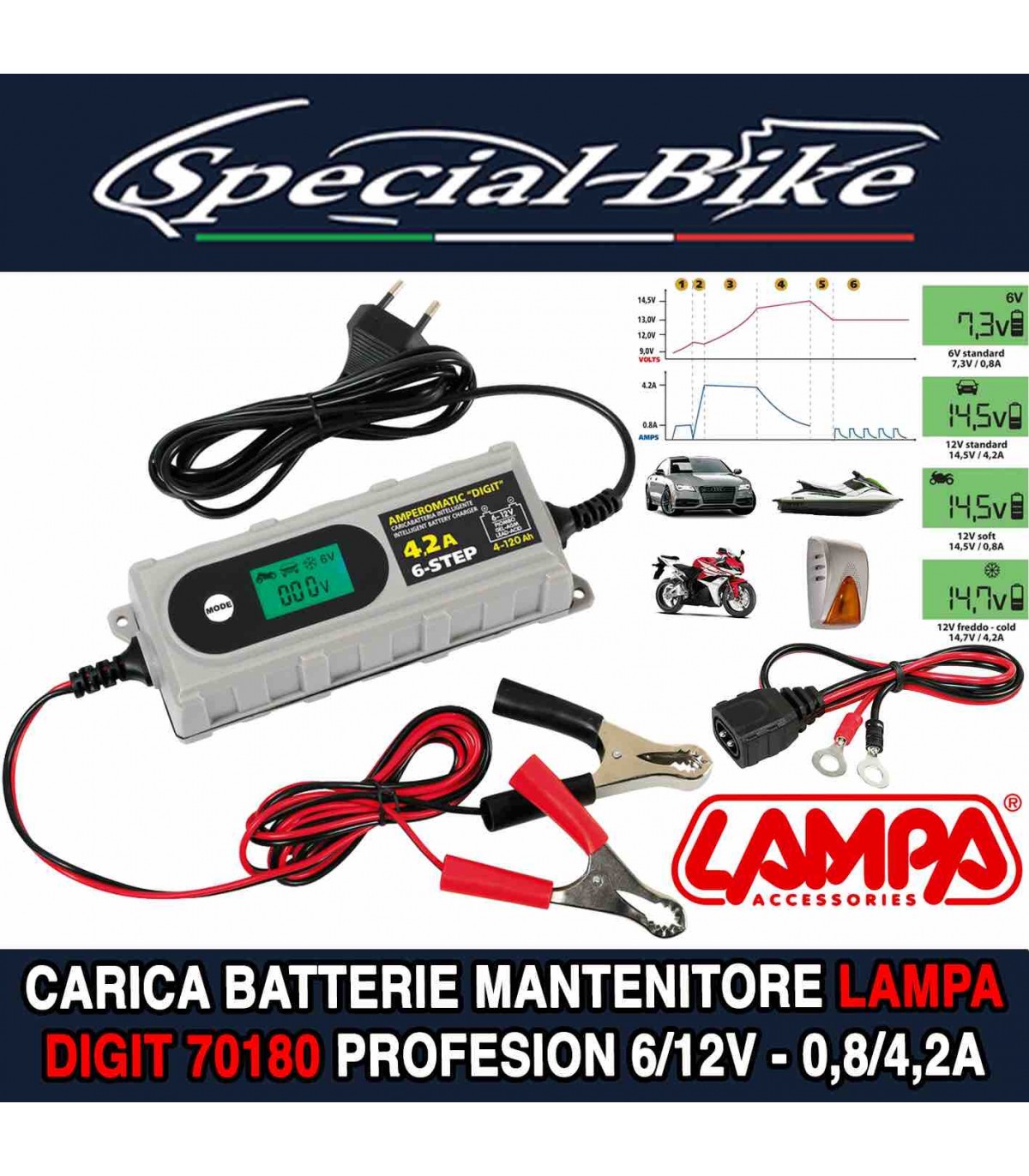 Carica Batterie Mantenitore LAMPA DIGIT 70180 PROFESION 6/12V - 0