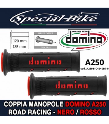 Coppia Manopole Domino A250 Road Racing per Moto Nero Rosse