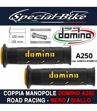 Coppia Manopole Domino A250 Road Racing per Moto Nero Giallo