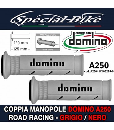 Coppia Manopole Domino A250 Road Racing per Moto Grigio Nero