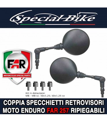 Coppia Specchietti Retrovisori UNIVERSALI Moto Scooter Enduro FAR 257 Ripiegabili