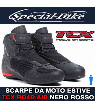 Scarpe Moto Estive TCX RO4D AIR Traforate Nero Rosso