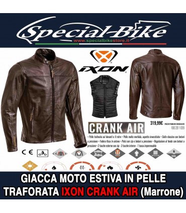 Giacca Moto Estiva In Pelle Traforata IXON CRANK AIR BROWN Marrone