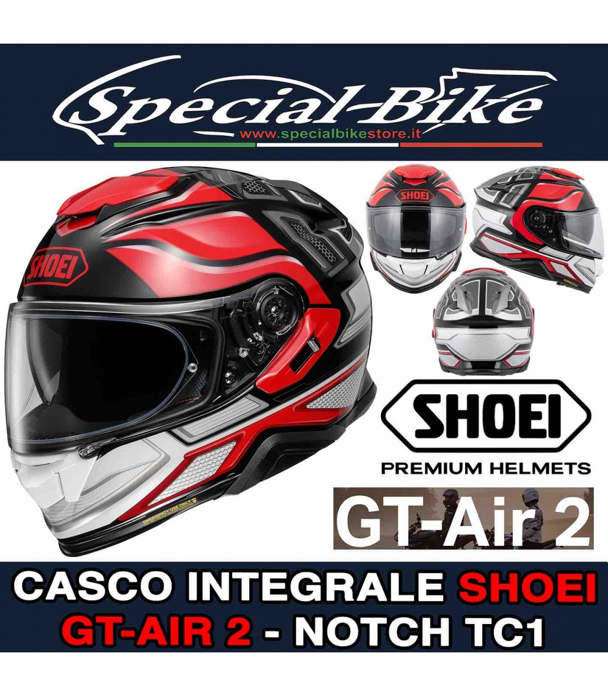 Casco Integrale SHOEI GT-AIR 2 NOTCH TC1 Nero Rosso Bianco