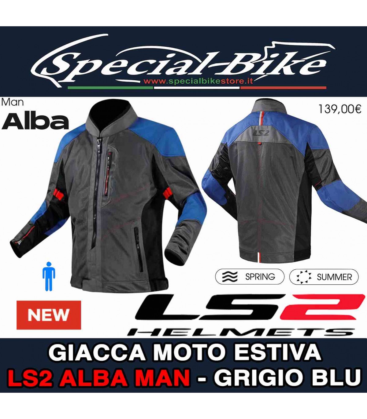 Giacca Moto Estiva Traforata LS2 ALBA MAN Grigio Blu