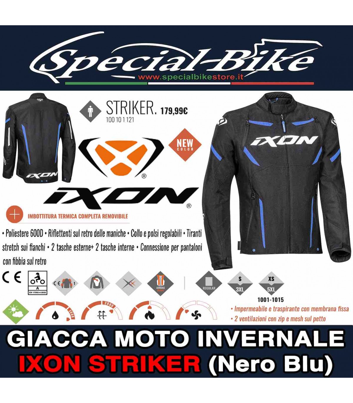 Giacca Moto Invernale IXON STRIKER Nero Blu